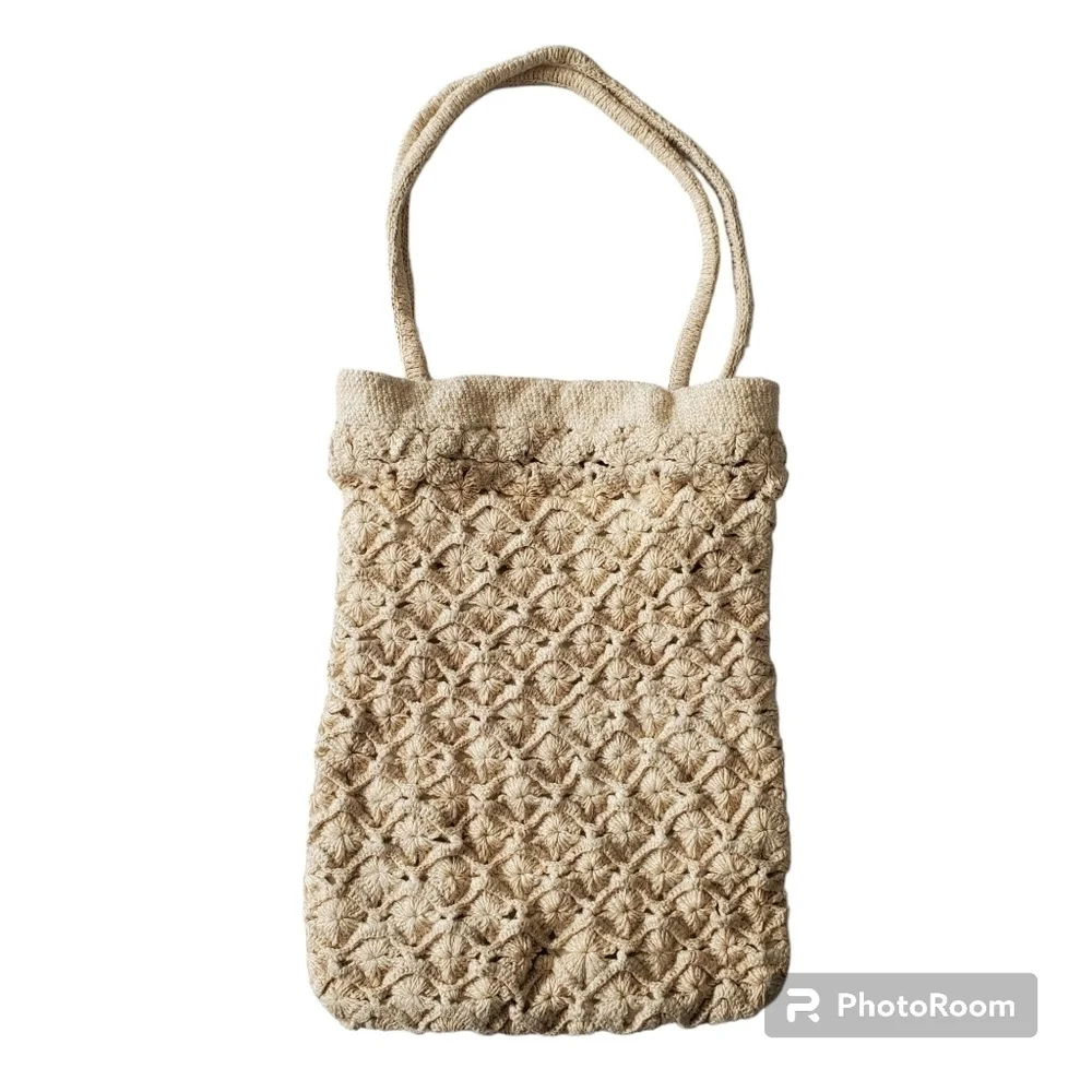Vintage Bohemian Crochet Knit Tote Bag - Picture 1 of 8